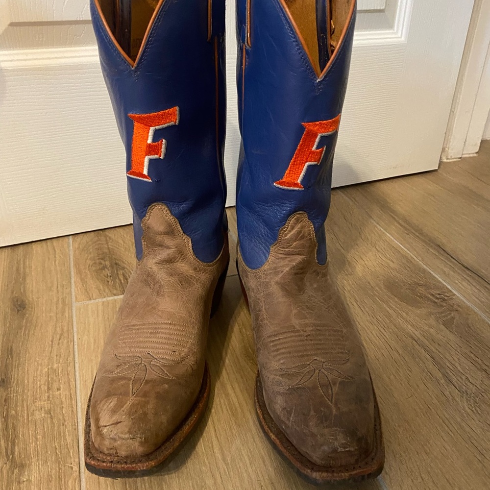 Nocona Blue and Brown Western Boots with Florida Gator Detail